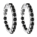 Pinctore Rhodium Over Sterling Silver 8.3Ctw Black Agate Hoop Earrings