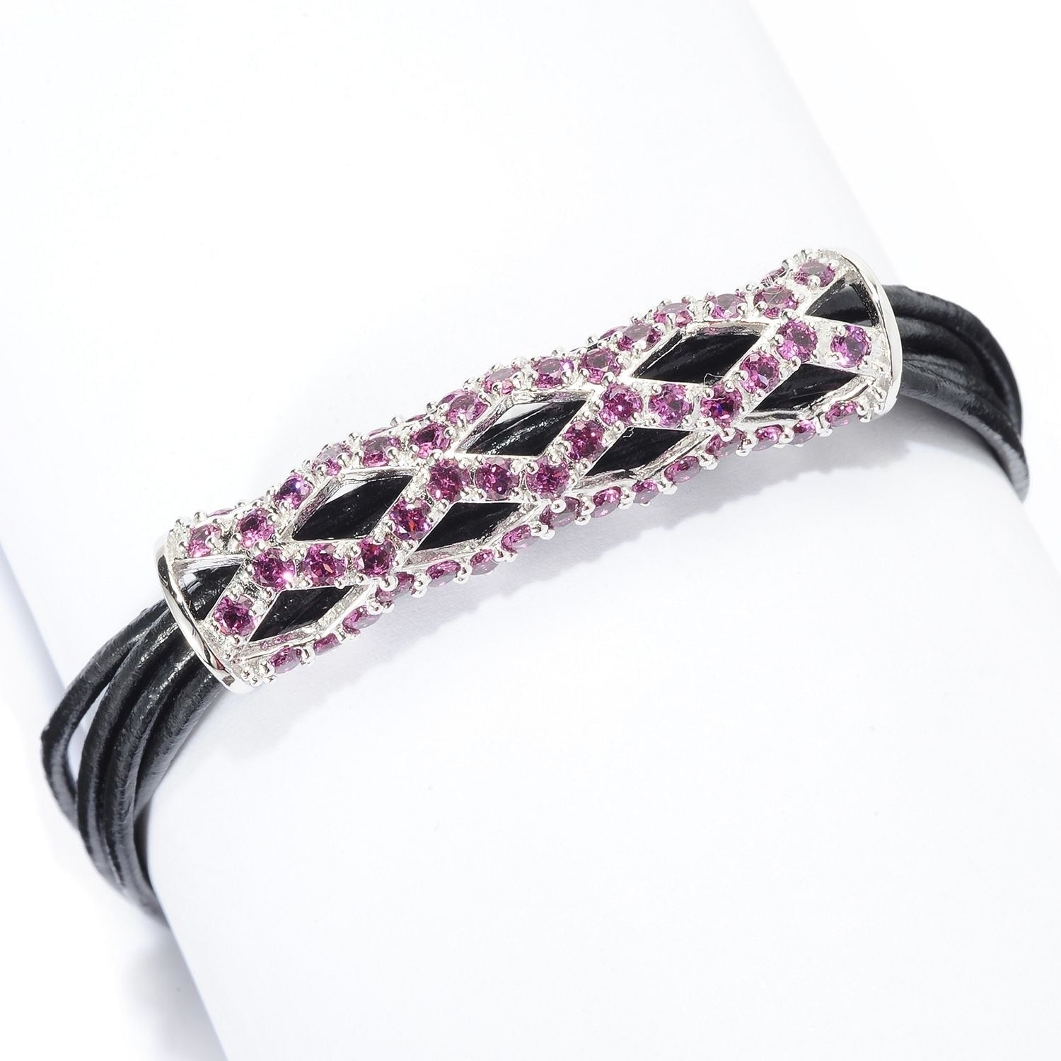 Pinctore Rhodolite Six Strand Leather Cord Bracelet