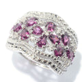 Rhodolite White Zircon Floral Scalloped Wide Band Ring