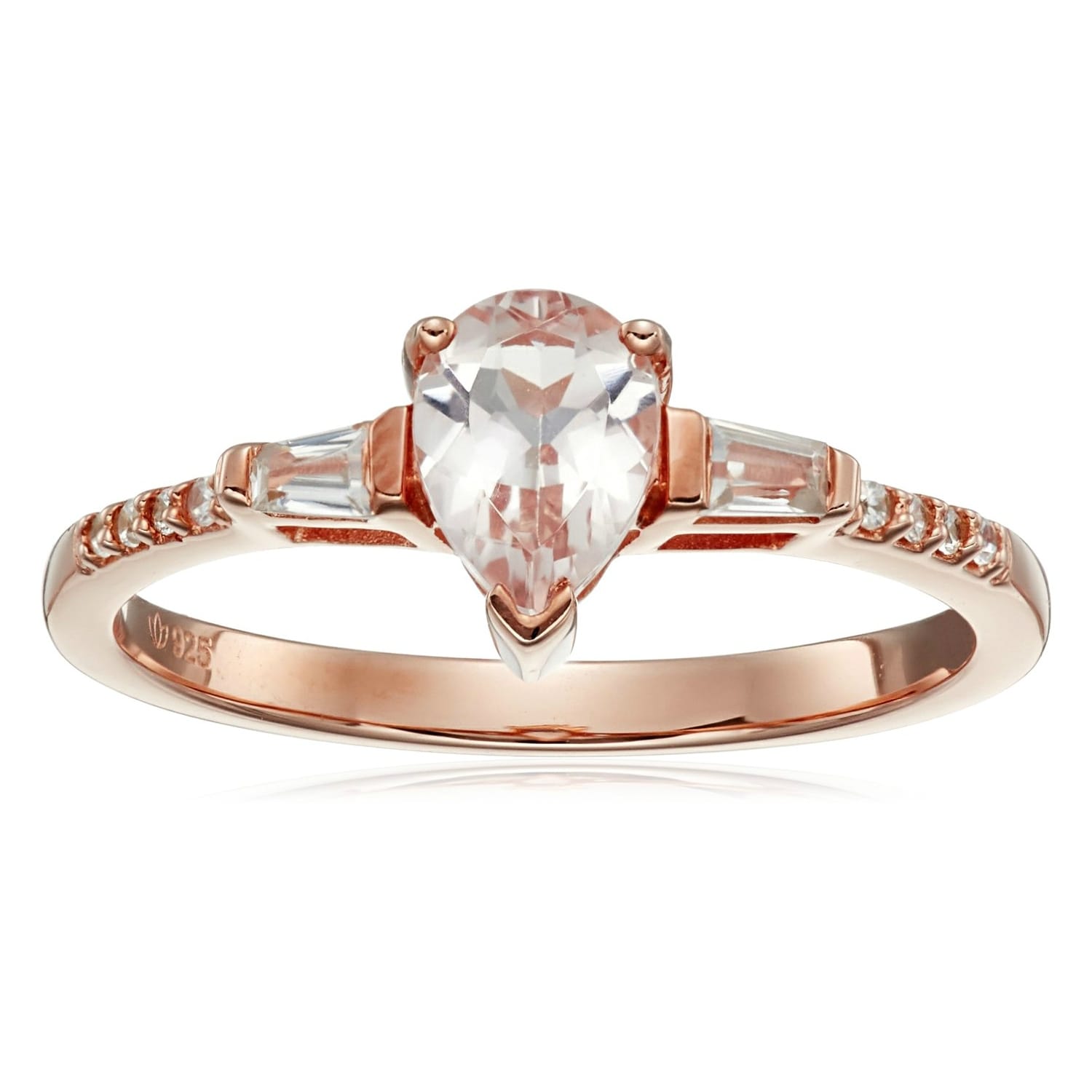 Pinctore Rose Gold Plated Silver Morganite And Natural White Zircon Classic Ring Size 7