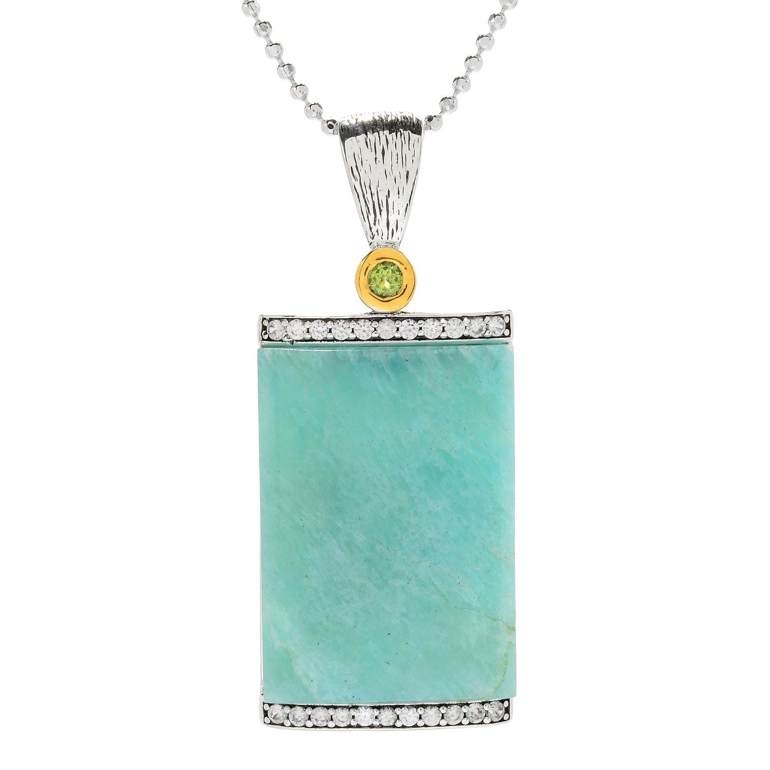 Pinctore Sterling Silver 925 Peridot White Natural Zircon Amazonite Pendant