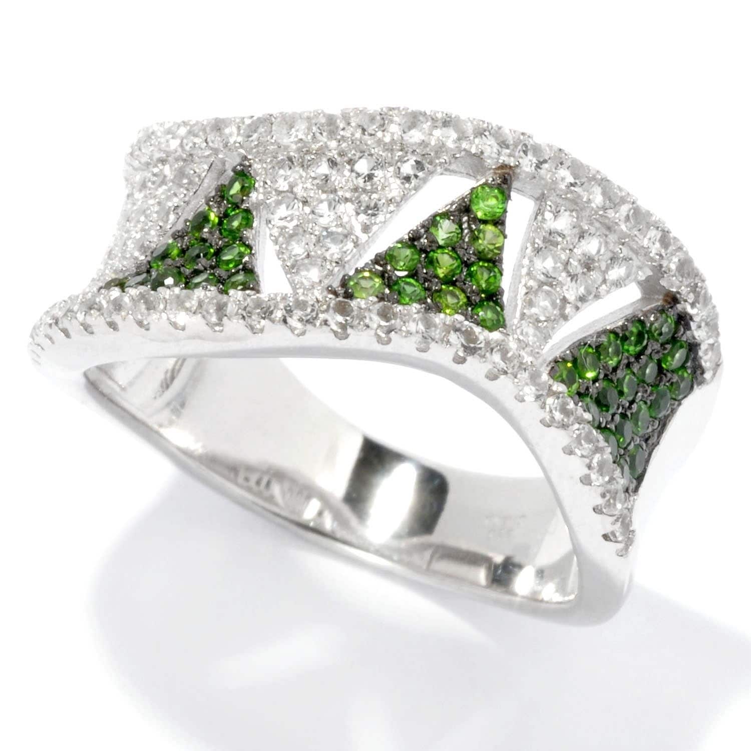 Pinctore Sterling Silver 0.77Ctw Chrome Diopside Band Ring