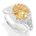 Pinctore Sterling Silver 10Mm Round Citrine White Zircon Halo Ring