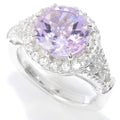 Pinctore Sterling Silver 10Mm Round Pink Amethyst White Zircon Halo Ring