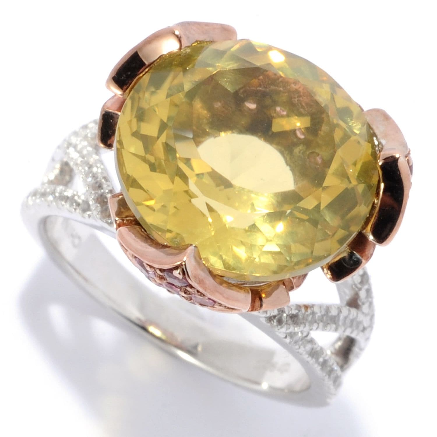 Pinctore Sterling Silver 11.14Ctw Lemon Quartz Multi Gemstone Ring