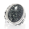 Pinctore Sterling Silver 18 X 13Mm Oval Green Lander Flower Shank Ring