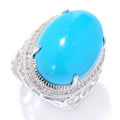 Pinctore Sterling Silver 19 X 14Mm Oval Sonora Beauty Turquoise White Topaz Ring