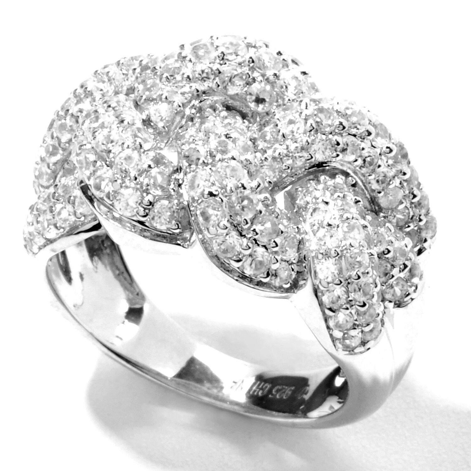 Pinctore Sterling Silver 2.55Ctw White Natural Zircon Band Ring