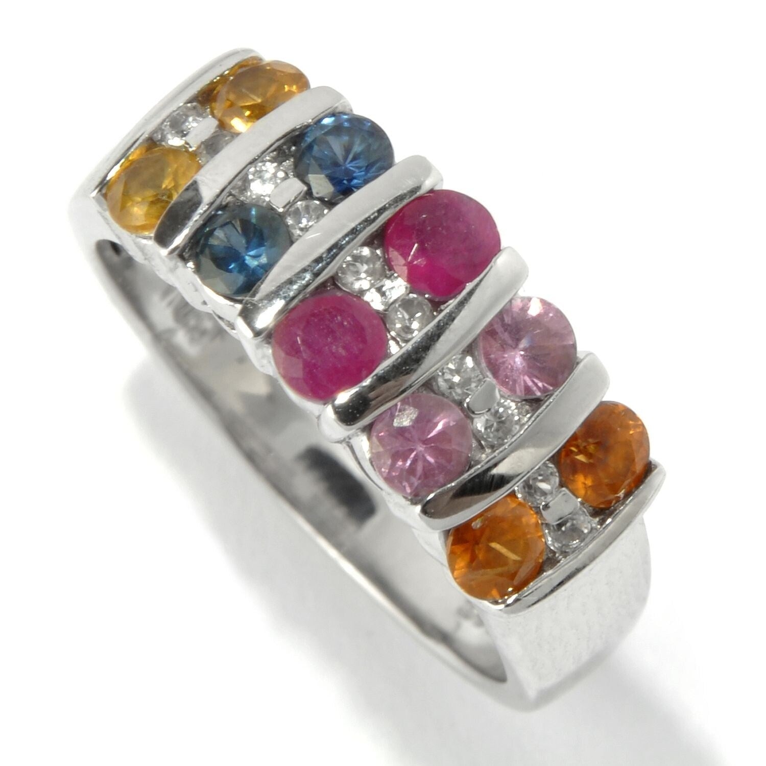 Pinctore Sterling Silver 2.99Ctw Multi Sapphire Ring