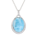 Pinctore Sterling Silver 20 X 15Mm Larimar White Topaz Pendant W 18 Chain