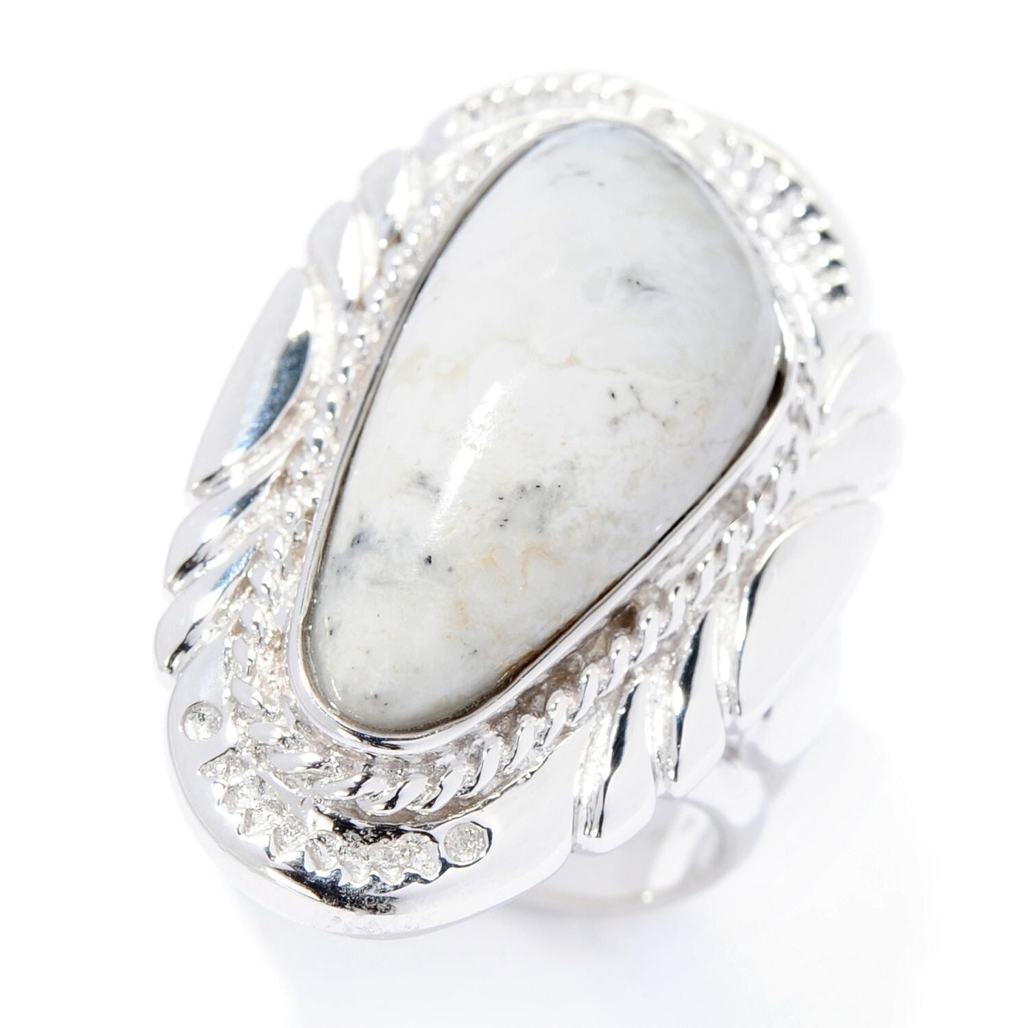 Pinctore Sterling Silver 22 X 10.5Mm White Buffalo Quartz Ring