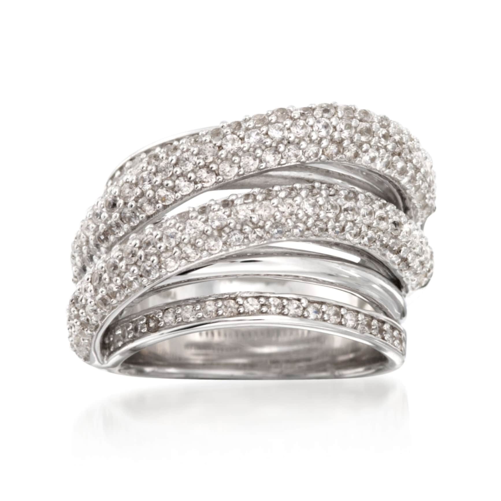 Pinctore Sterling Silver 3.26Ctw White Natural Zircon Ring