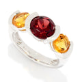 Pinctore Sterling Silver 3.50Ctw Garnet Citrine 3 Stone Band Ring