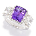 Pinctore Sterling Silver 4.35Ctw African Amethyst White Topaz Ring