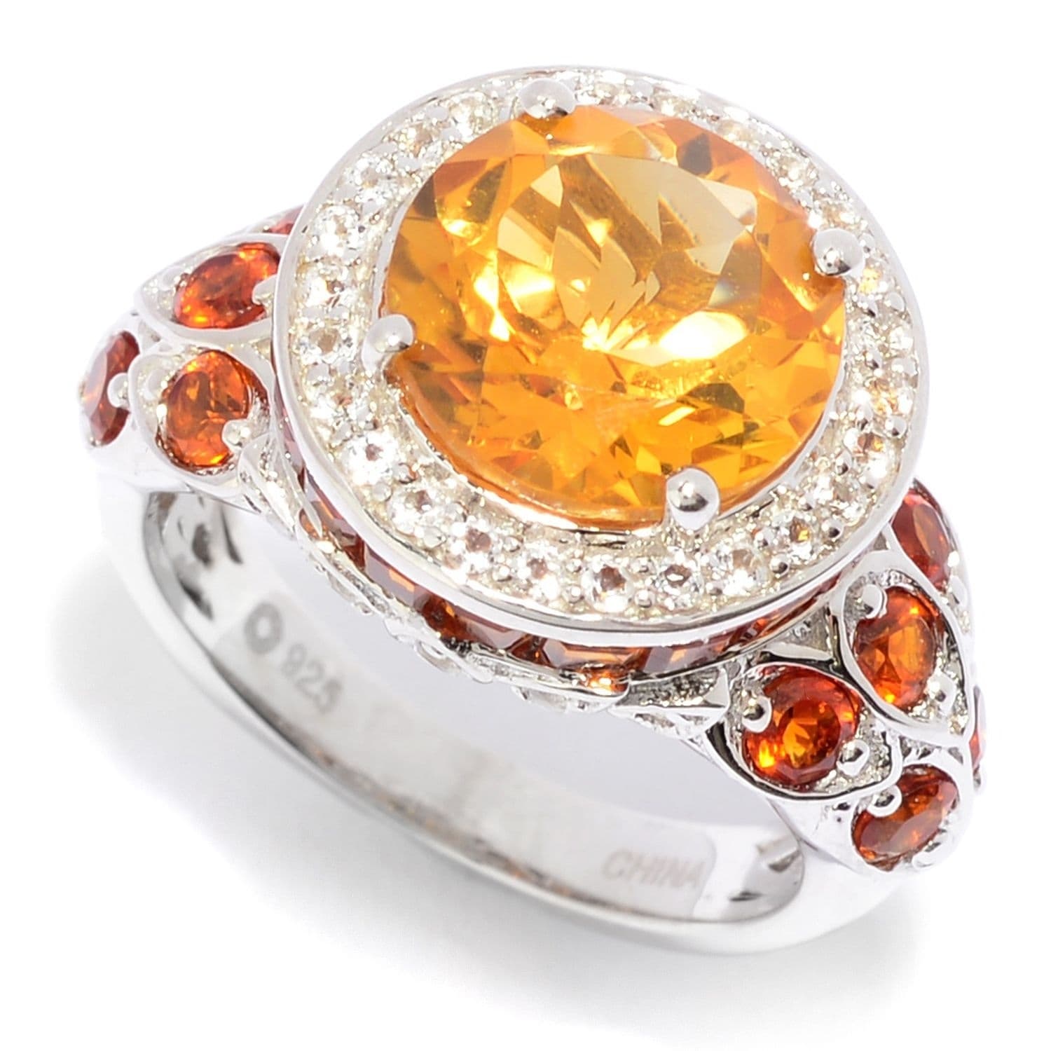 Pinctore Sterling Silver 5.01Ctw Citrine White Topaz Halo Ring