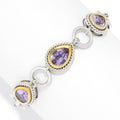 Pinctore Sterling Silver 8.20Ctw Pear Cut Pink Amethyst White Zircon Toggle Bracelet