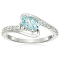Pinctore Sterling Silver Aquamarine With White Topaz Ring