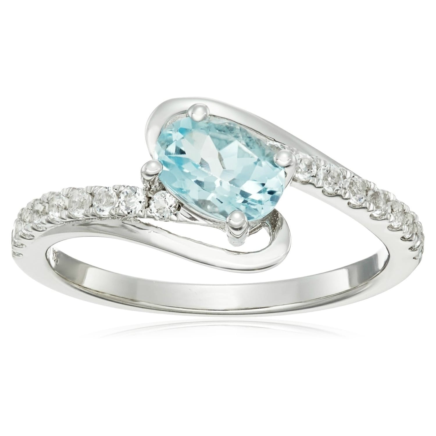 Pinctore Sterling Silver Aquamarine With White Topaz Ring