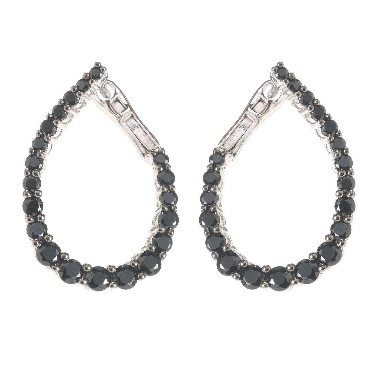 Pinctore Sterling Silver Black Spinel Inside Out Hoop Earrings