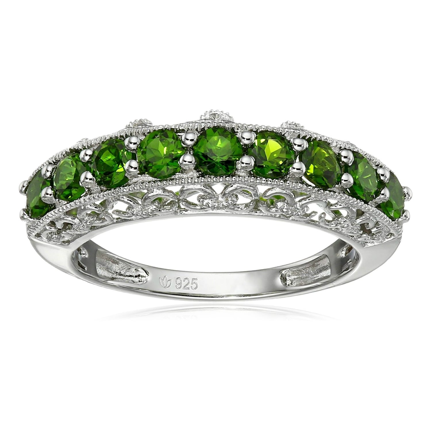 Pinctore Sterling Silver Chrome Diopside Stackable Band Ring