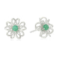 Pinctore Sterling Silver Emerald Flower Stud Earrings