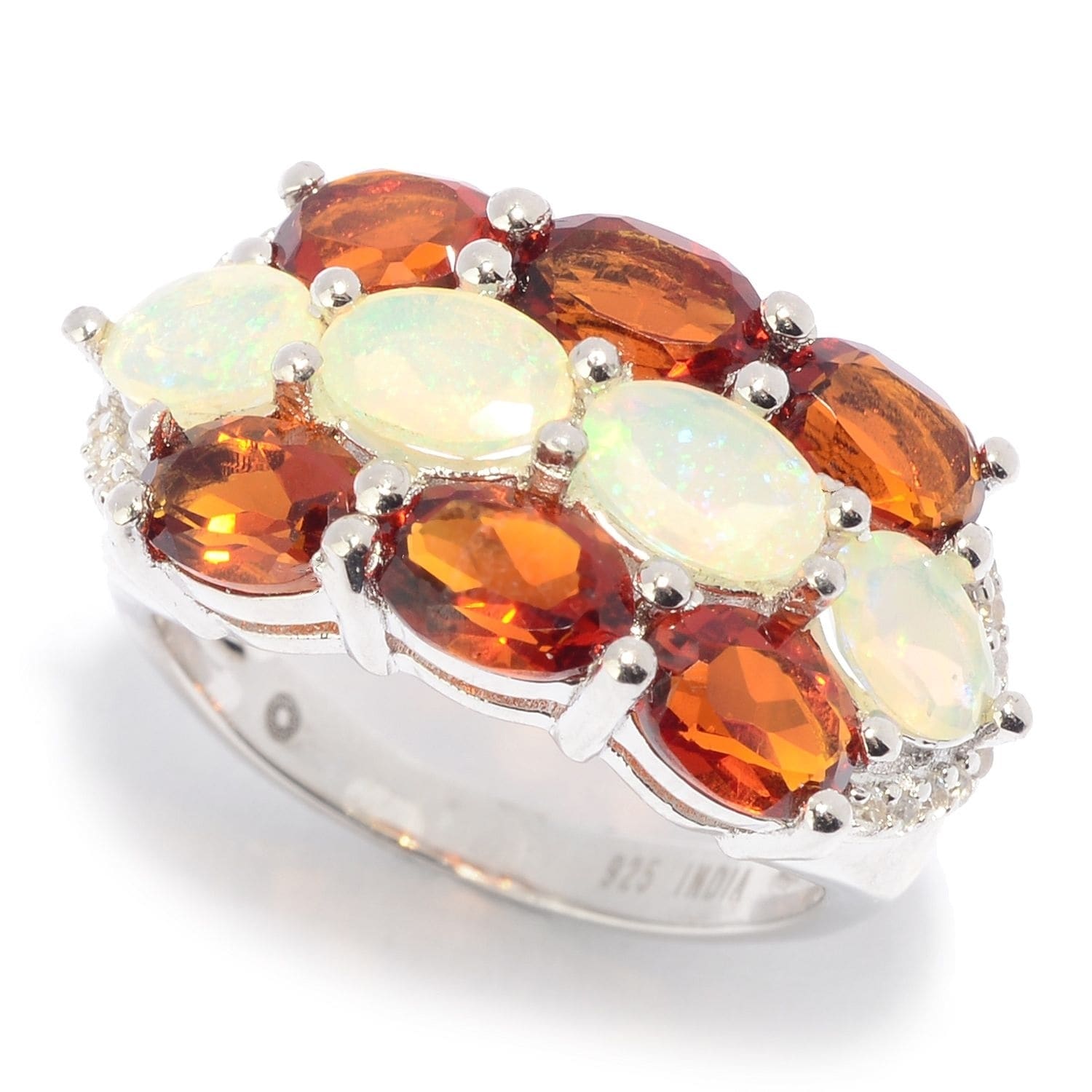 Pinctore Sterling Silver Ethiopian Opal Madeira Citrine White Zircon Ring