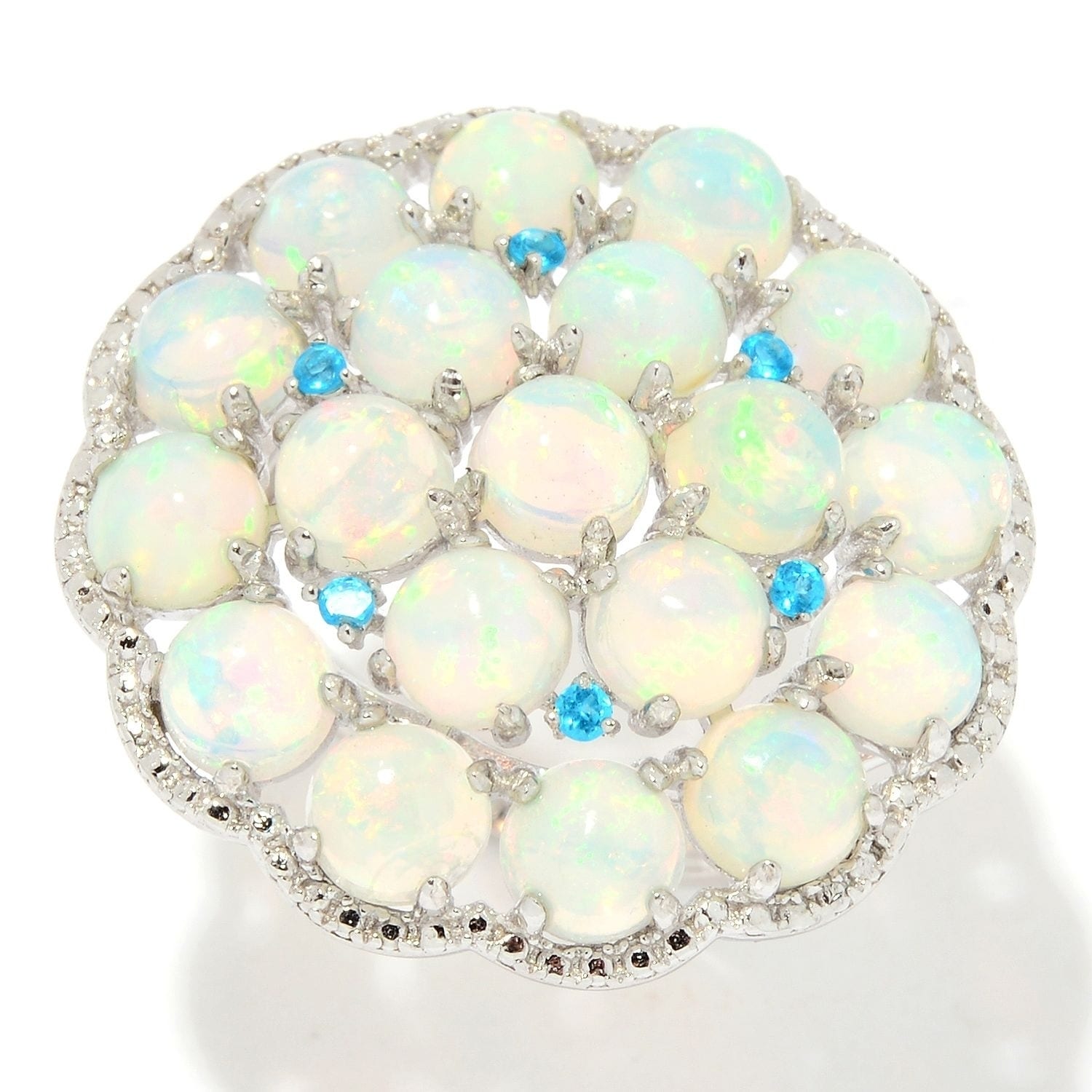 Pinctore Sterling Silver Ethiopian Opal Neon Apatite Flower Ring