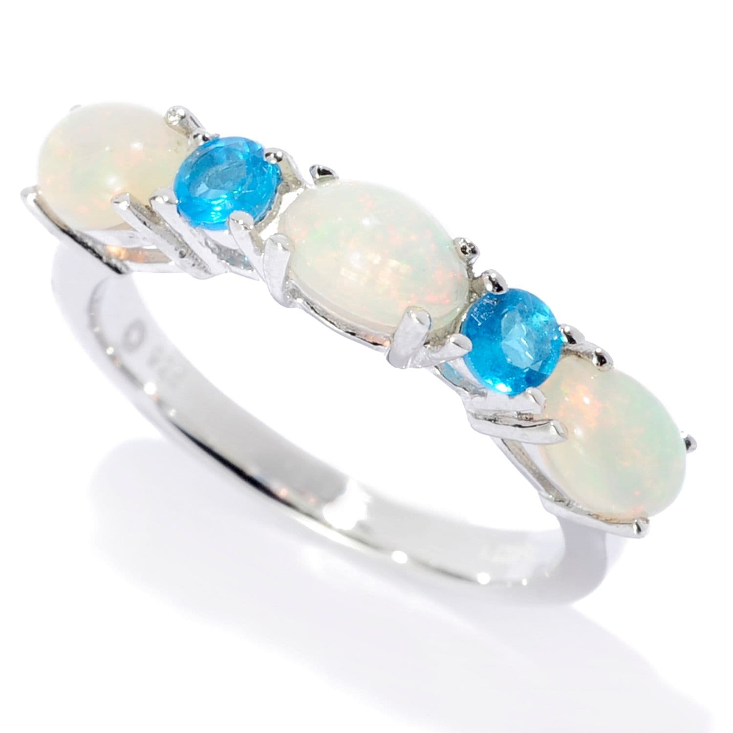 Pinctore Sterling Silver Ethiopian Opal Neon Apatite 5 Stone Band Ring