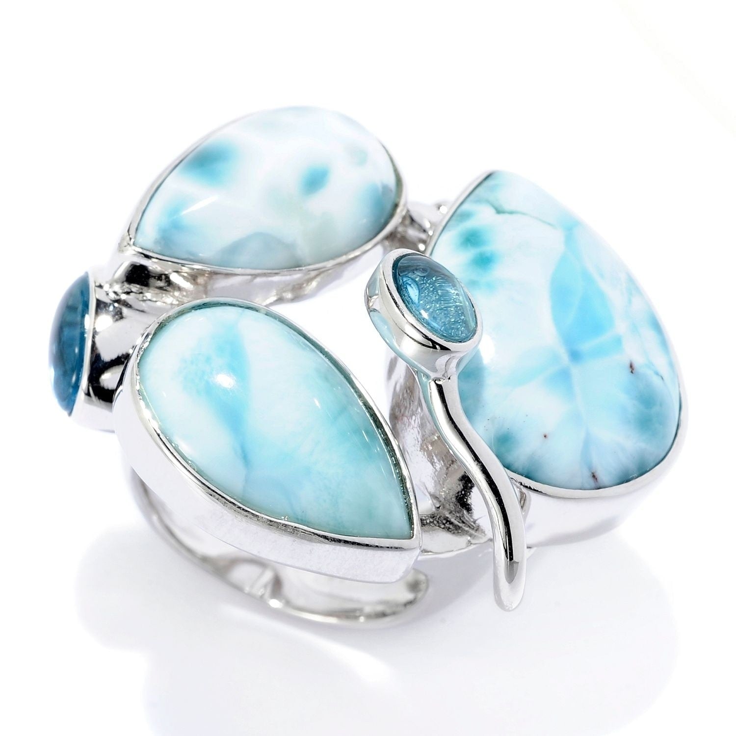 Pinctore Sterling Silver Larimar Blue Topaz Abstract Ring