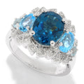 Pinctore Sterling Silver London Blue Topaz White Topaz Fancy Halo Ring