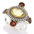 Pinctore Sterling Silver Oval Round Ouro Verde Beaded Ring