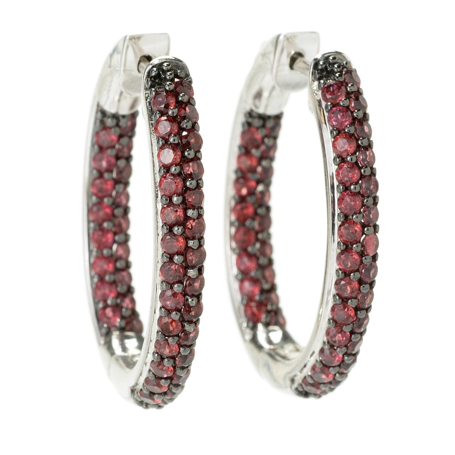 Pinctore Sterling Silver Pave Rhodolite Inside Out Hoop Earrings