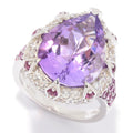 Pinctore Sterling Silver Pear Cut Pink Amethyst White Zircon Ring