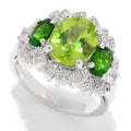 Pinctore Sterling Silver Peridot White Topaz Fancy Halo Ring