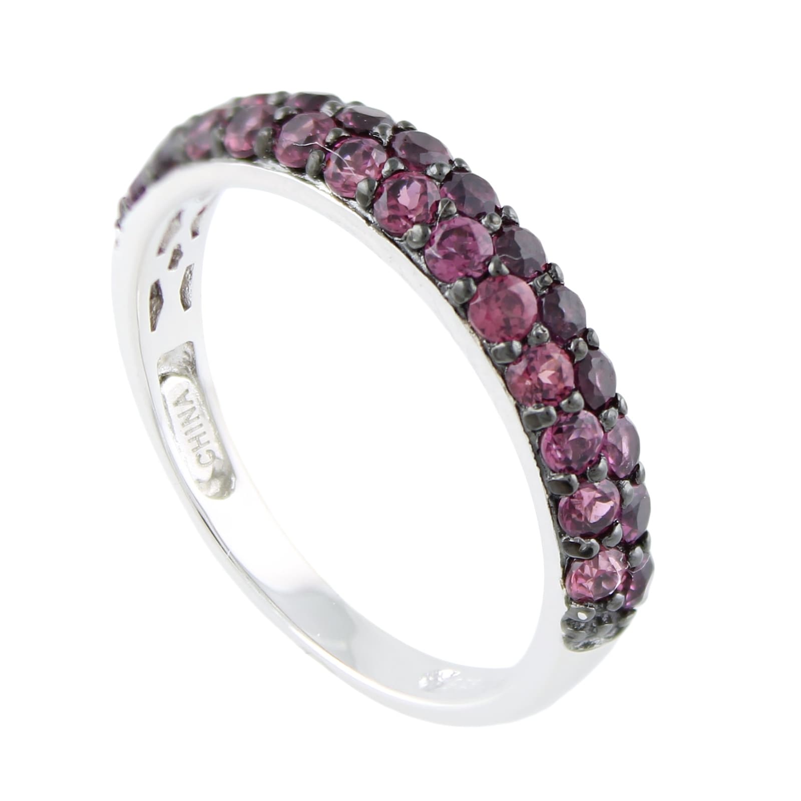 Pinctore Sterling Silver Rhodolite Stack Band Ring