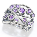 Pinctore Sterling Silver Round Amethyst Beaded Wide Band Ring