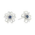 Pinctore Sterling Silver Sapphire Flower Stud Earrings