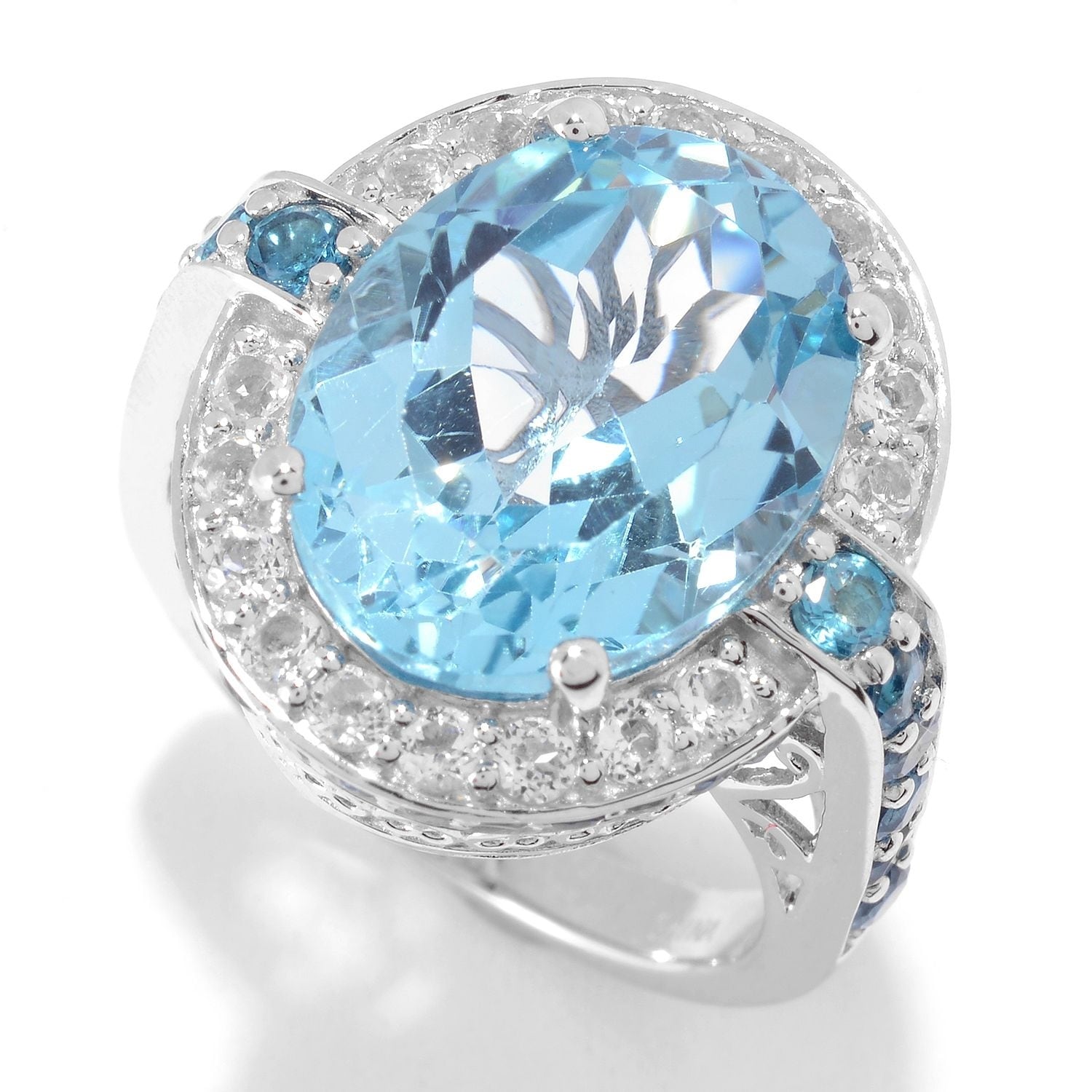 Pinctore Sterling Silver Swiss Blue Topaz White Topaz Ring