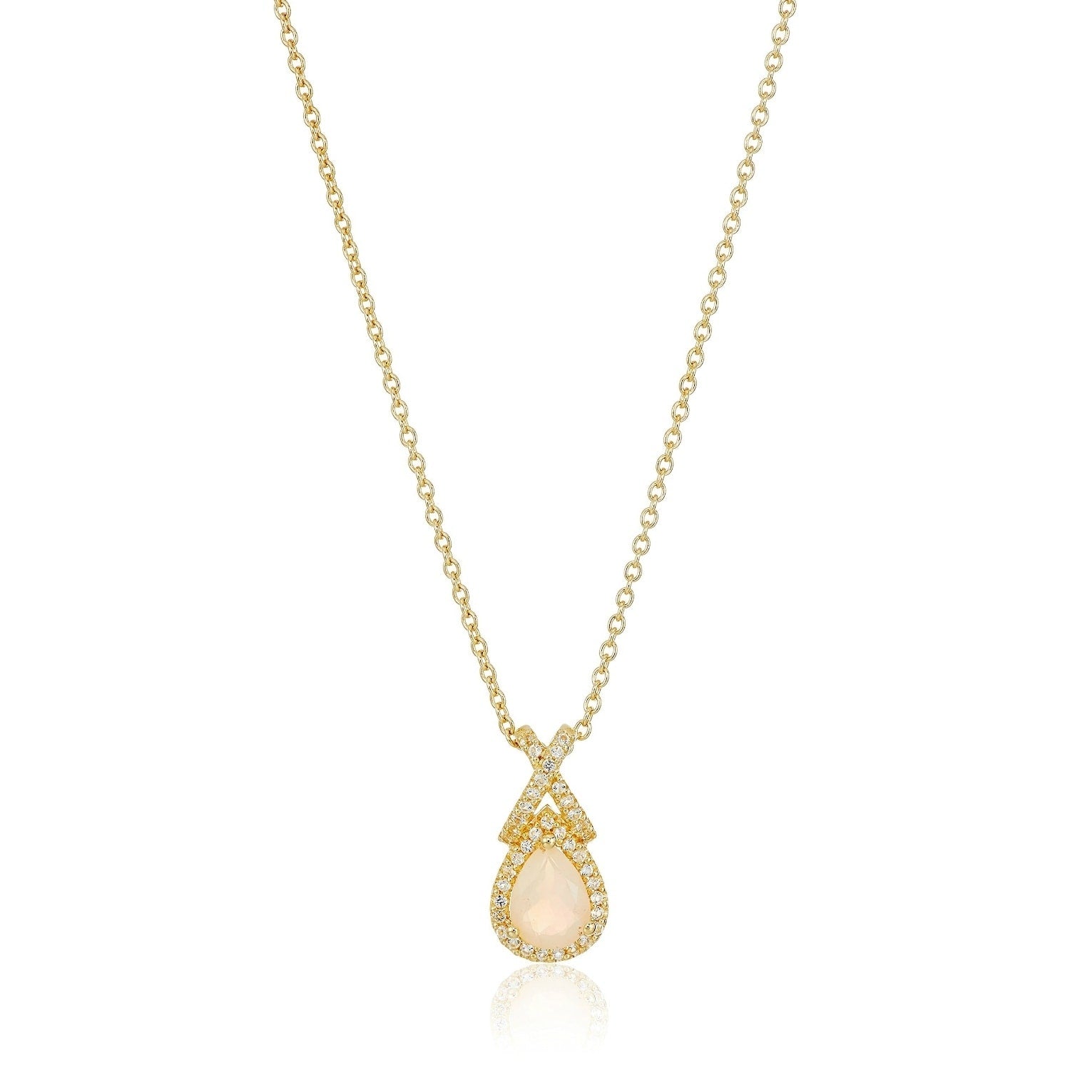 Yellow Gold Plated Silver Ethiopian Opal And White Topaz Pendant Necklace 18