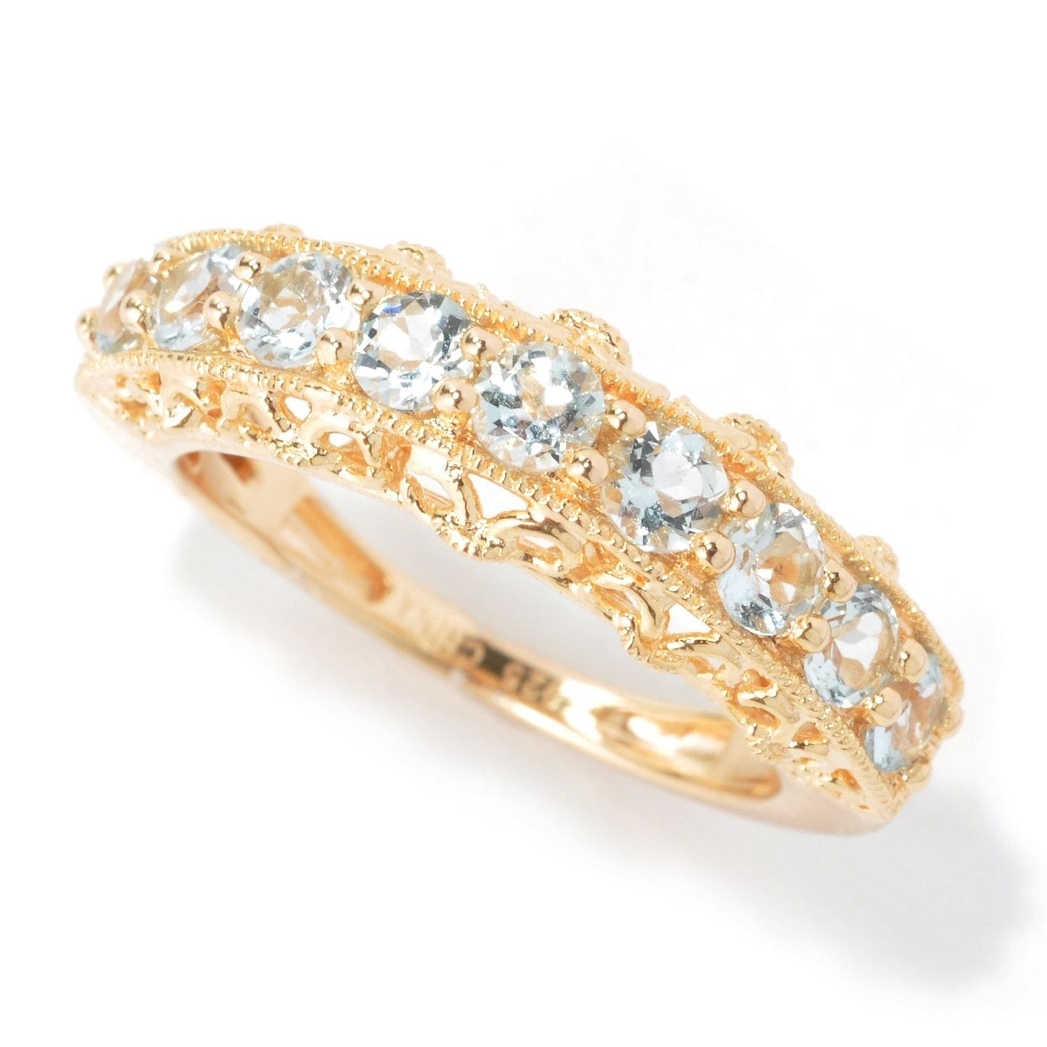 Pinctore Yellow Plating Sterling Silver Aquamarine Stackable Band Ring