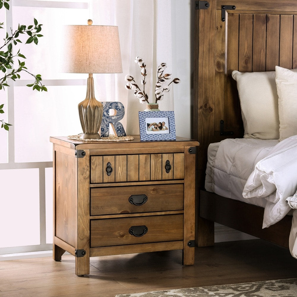 The Gray Barn Oak Wood Country Style 3 Drawer Nightstand