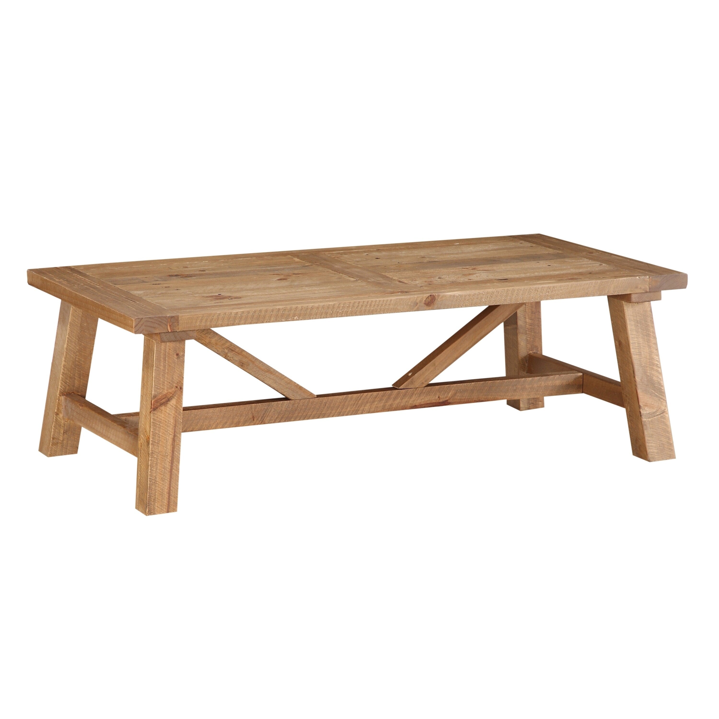 Pine Wood Coffee Table With Trestle Reinforced Sawhorse Base Brown