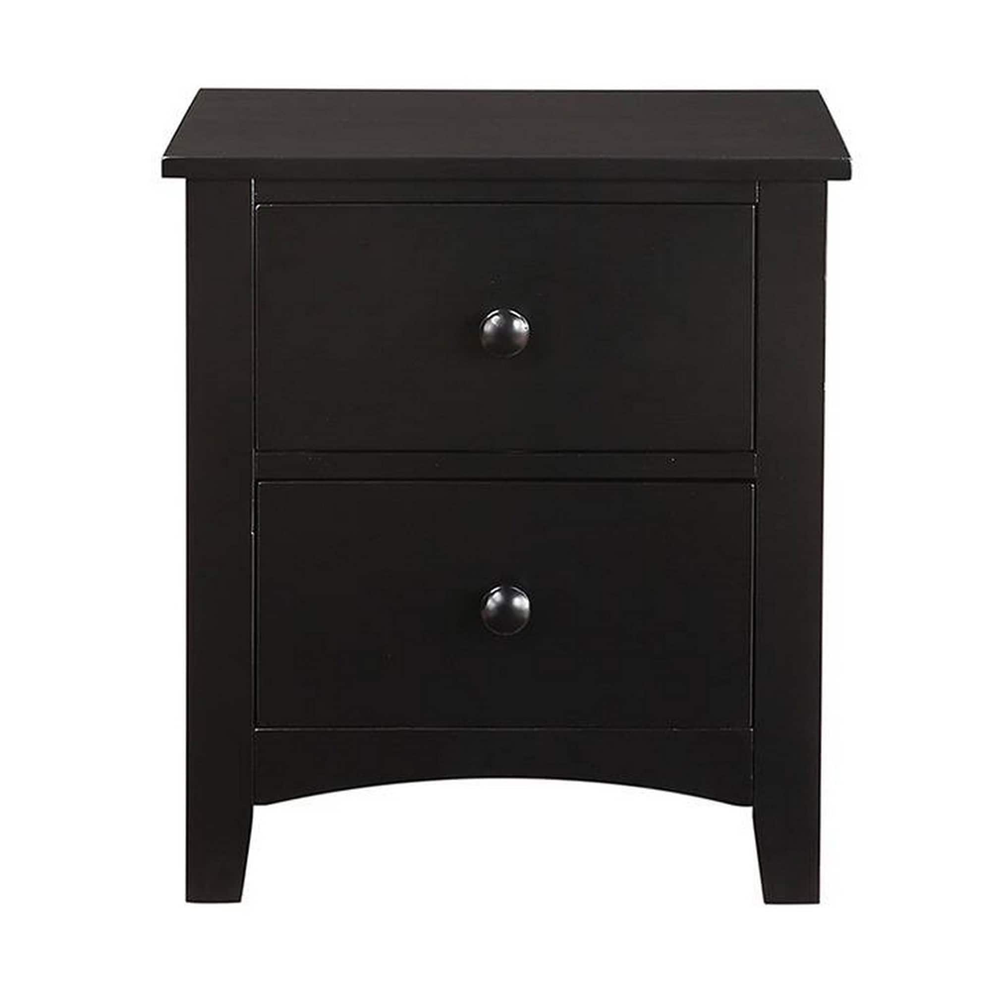 Pine Wood Night Stand With 2 Drawers Black