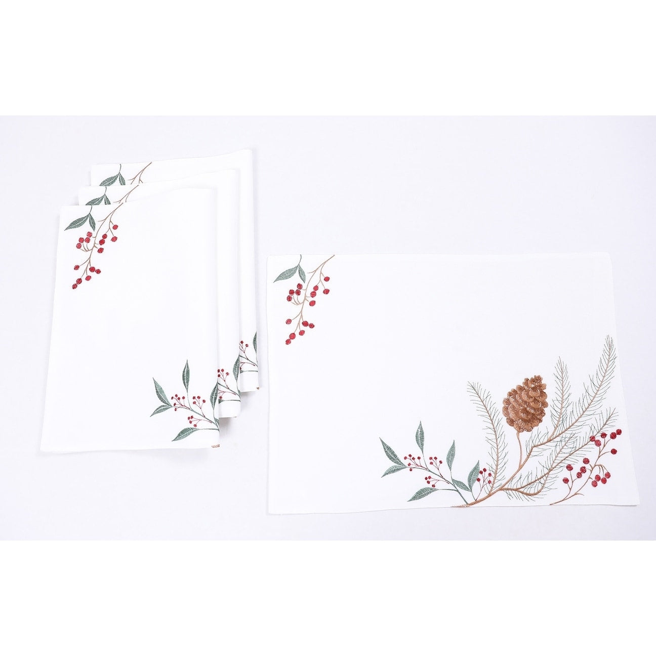 Pinecone And Berry Embroidered Christmas Placemats 14 By 20 Inch Set Of 4