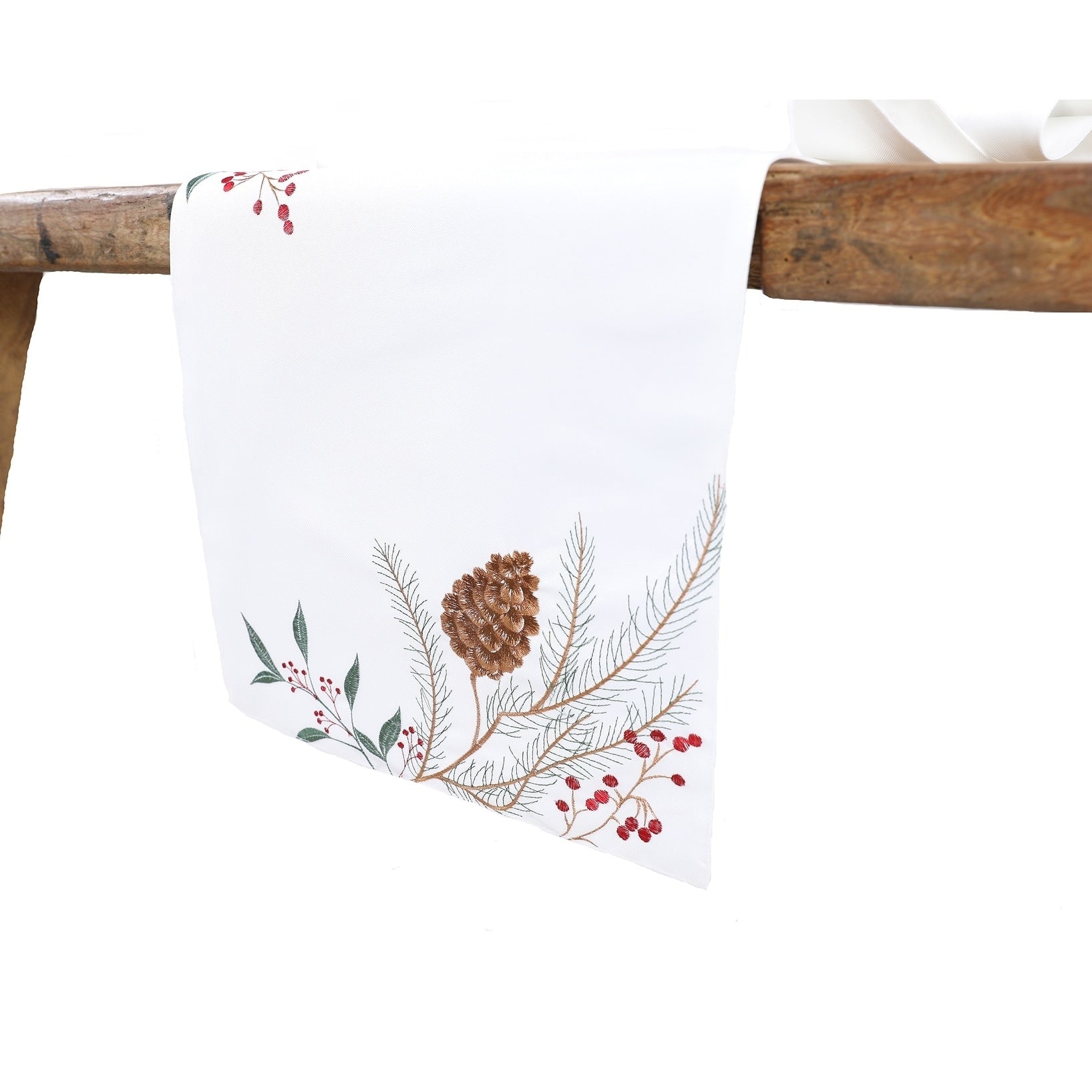 Pinecone And Berry Embroidered Christmas Table Runner 16 By 36 Inch
