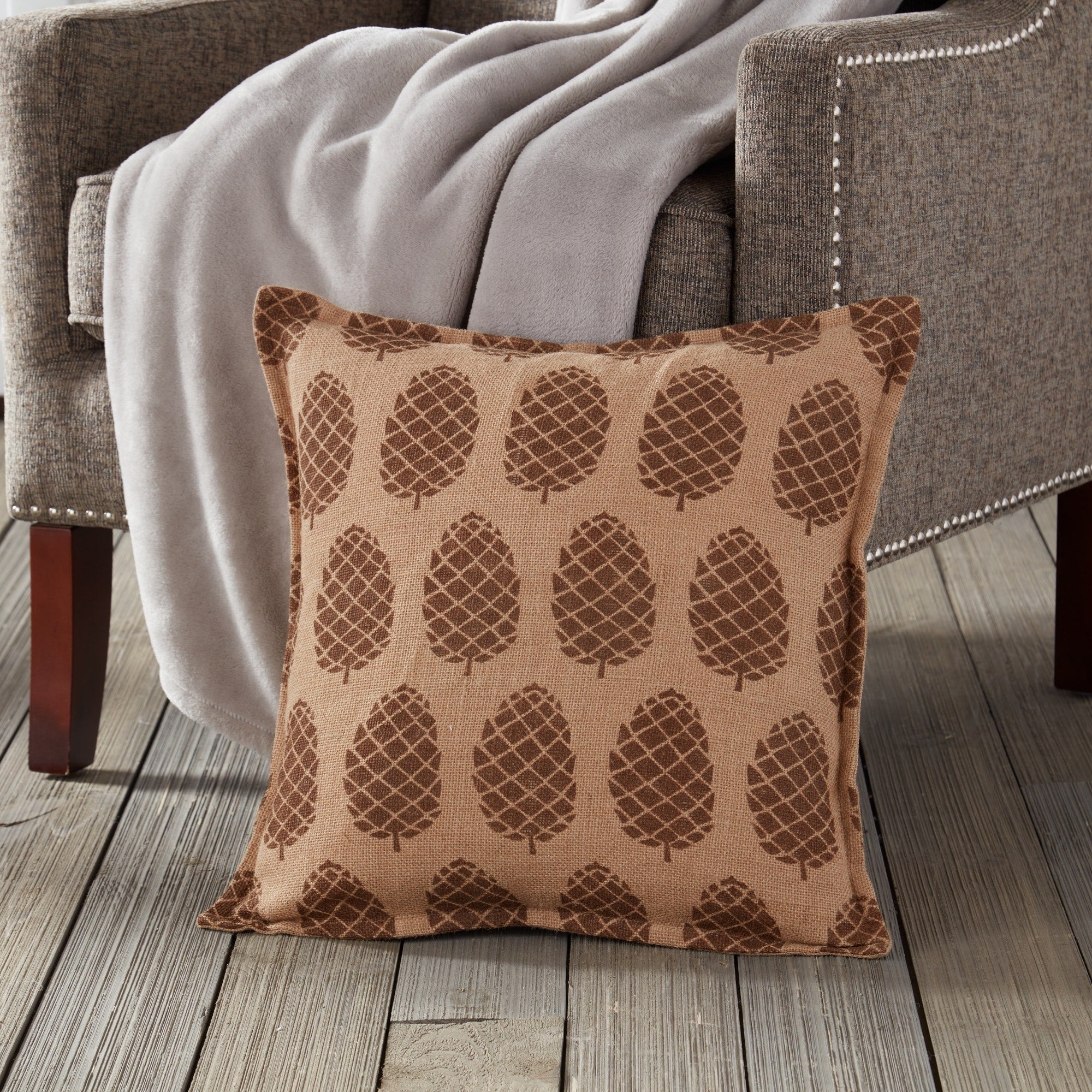 Pinecone Burlap 20 Inch Pillow
