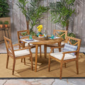 Pines Outdoor 5 Piece Acacia Wood Dining Set With Cushions By Christopher Knight Home