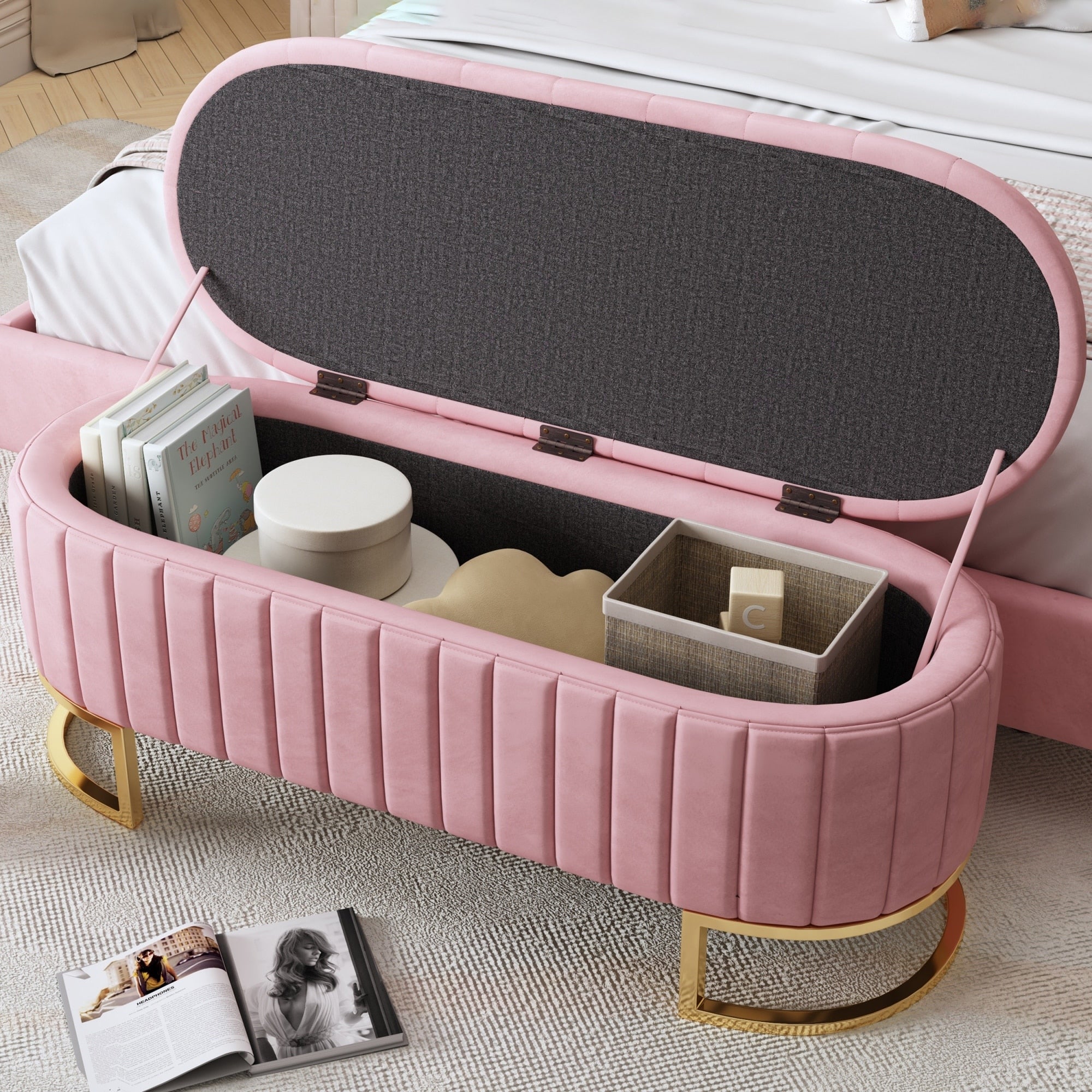 Pink End Of Bed Bench Storage Bench Indoor Bench With Metal Legs Rustic Window Bench Ottoman Leisure Bench