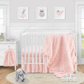 Pink Floral Rose Girl 4Pc Nursery Crib Bedding Set Light Blush Flower Luxurious Elegant Princess Vintage Boho Shabby Chic Glam