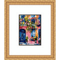 Pink Orange House Blue Door Flowers Impressionist Wood Framed Wall Art Print